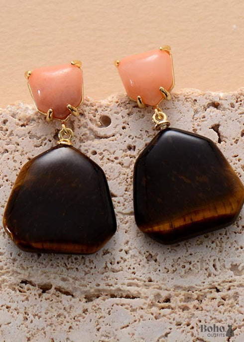 Boho Earrings, Dangle Earrings, Amythyst Tiger Eye